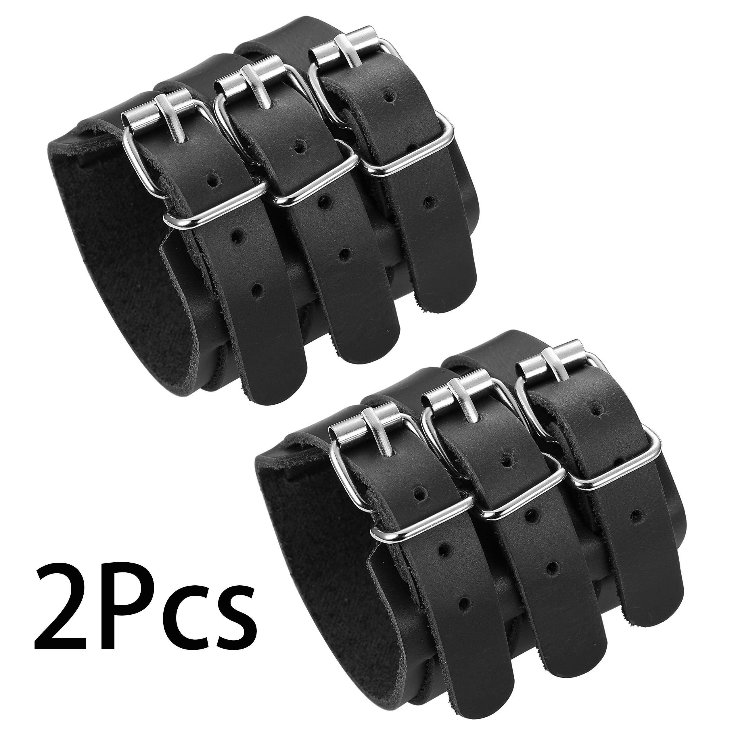 TEMU 2pcs Men's Faux Leather Wide Band Handmade Triple Strap Cuff Medieval Wrap Wristband Fastening Arm Armor Cuff