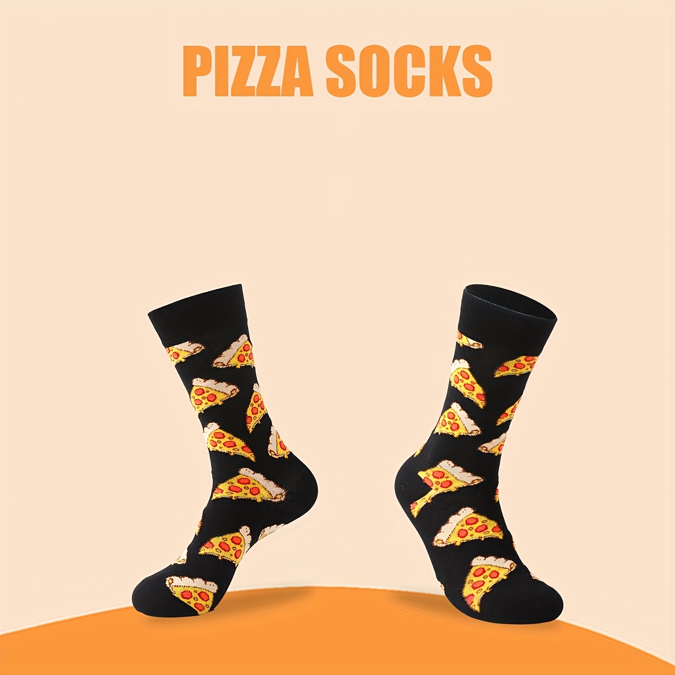 TEMU 1 Pair Unisex Pizza Print Mid-calf Socks, Fun Suitable For , Casual Wear/holiday Gift/couple Matching