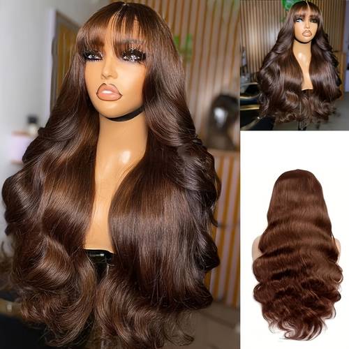 in capelli #4 color cioccolato marrone ondulato, a meccanismo completo con , parrucche brasiliane %, capelli adatte alle donne, ondulata senza colla, confortevole e naturale