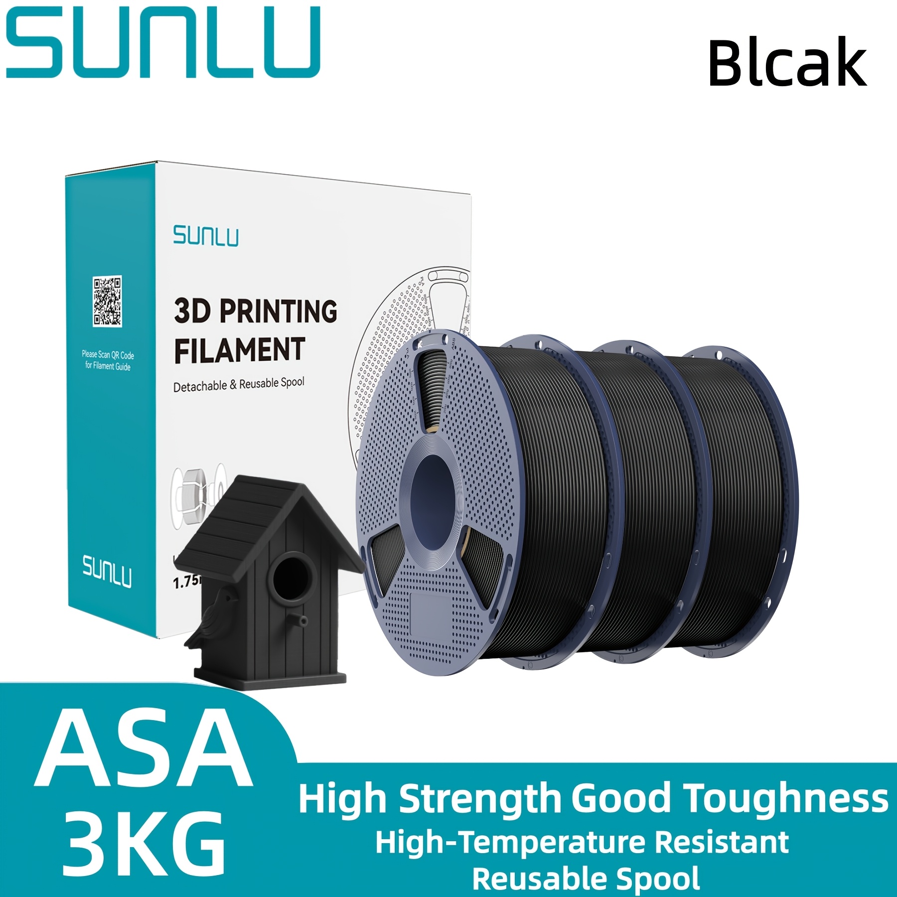 Sunlu 3kg Asa 3d Printer Filament 1.75mm - Uv & Weather Resistant, Strong & Durable, +/-0.02mm Precision, New Spool, Outdoor Mechanical Material Total 3kg