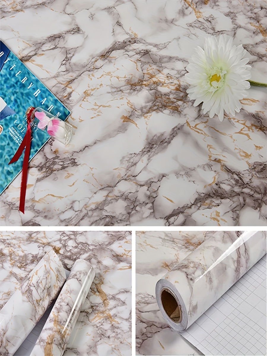 1 Roll 0.15Mm Thick Gray White Marble Self-Adhesive Stickers High Temperature Resistant Easy to Peel And Stick Interior Decorations for Kitchen Countertops Cabinets Tables