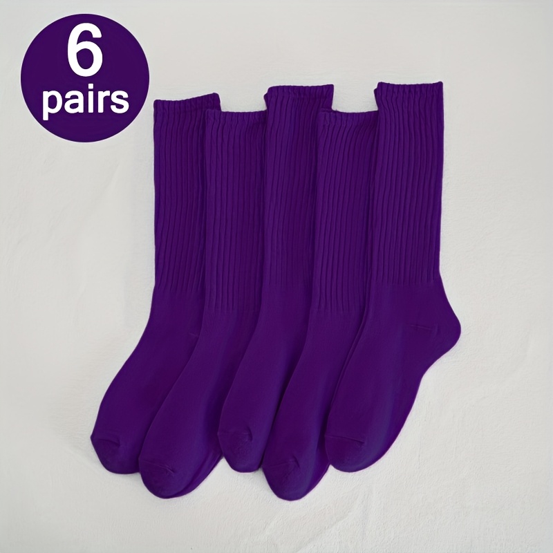 E-shop 6 Paar Herbst- und Winter Herren- und Damen Slouch Socken in Unifarben mit vertikalen Streifen, weich, bequem und vielseitig - Dunkelviolett, ,