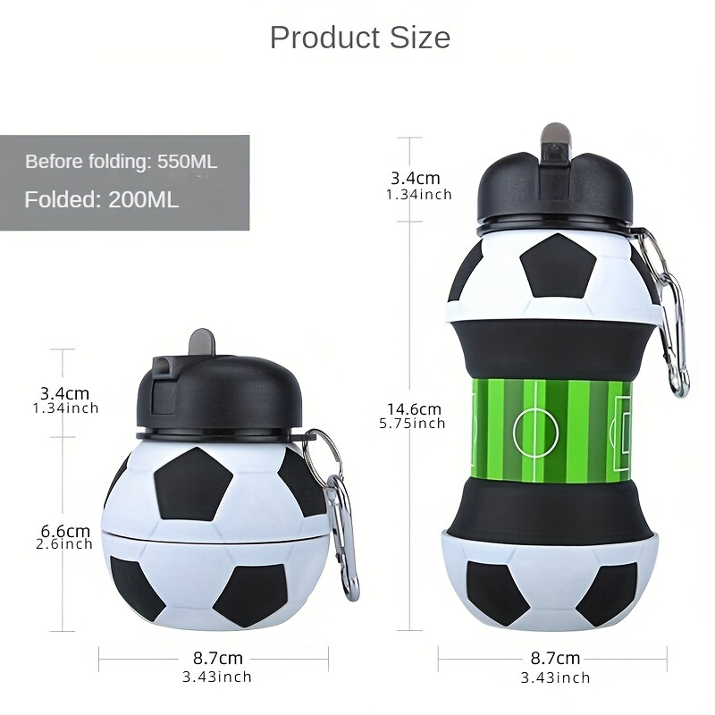 TEMU 1pc, Collapsible Sports Water Bottle, Football Soccer Design Water Cups, Portable Travel Water Bottles, For Camping, Hiking, Fitness, Outdoor Drinkware, Birthday Gifts