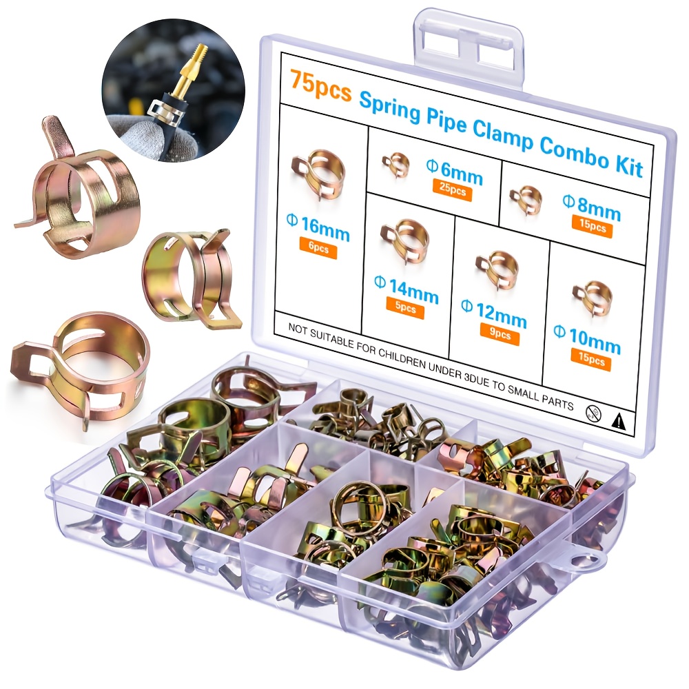 E-shop 75/160/190 Stück Feder- Sortiment, Federband-Aktion Kraftstoff-/Vakuumschlauch-Rohrschelle Niederdruck-Luftschelle (6mm 7mm 8mm 9mm 10mm 12mm