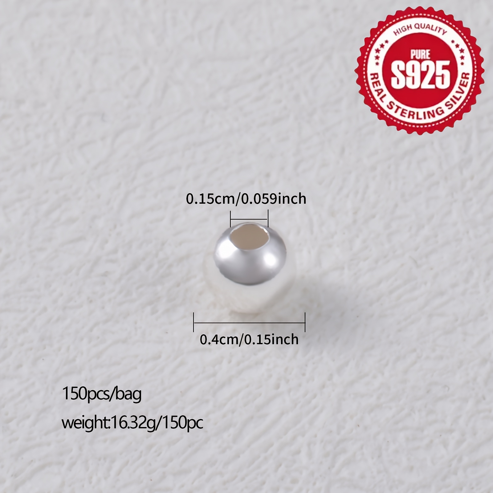 TEMU 150pcs/pack S925 Sterling Silvery Round Spacer Beads For Jewelry Making, Diy High-end Bracelet, Necklace, Anklet Craft Supplies