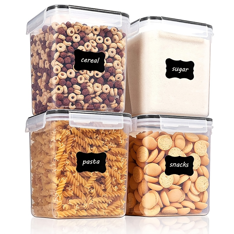 Image of 4pcs Large Food Storage Container Set, 5200ml/175oz Food Preservation Storage Buckets, Includes Label , Ideal For Rice, Flour, Baking Supplies, Snacks, And Home Kitchen Organization