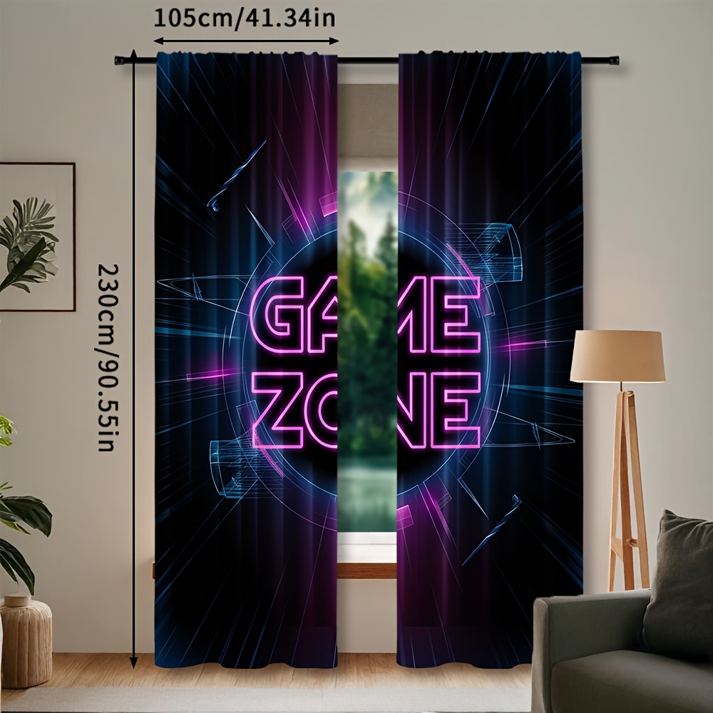 TEMU 2 rideaux occultants avec motif "" en néon, contemporains, à passe-tringle en polyester, faciles à accrocher, panneaux décoratifs pour chambre à