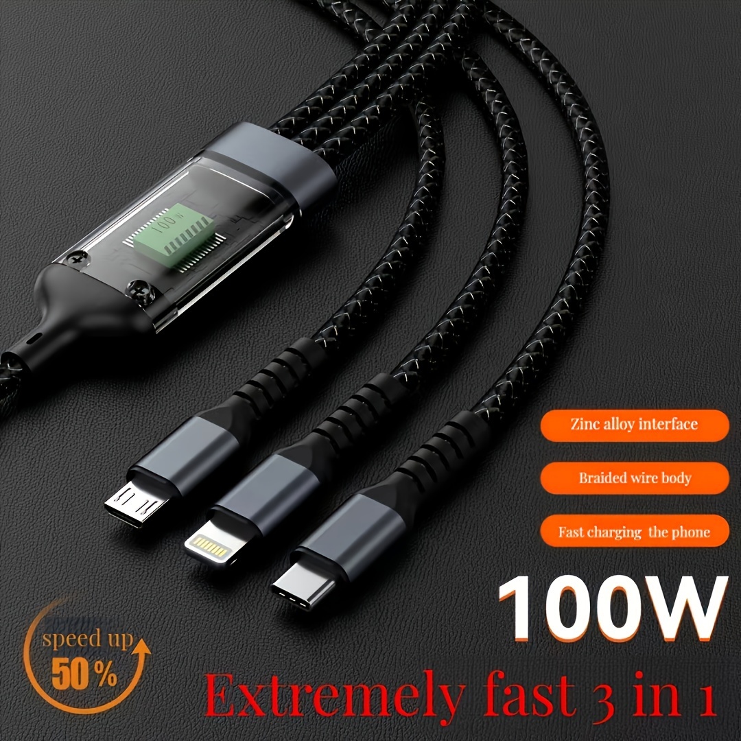 

Orstaimer 3-in-1 Mfi Certified Usb-c Charging Cable - Fast , Android & Tablets - Durable, High-power 100w - Ac To & Type-c