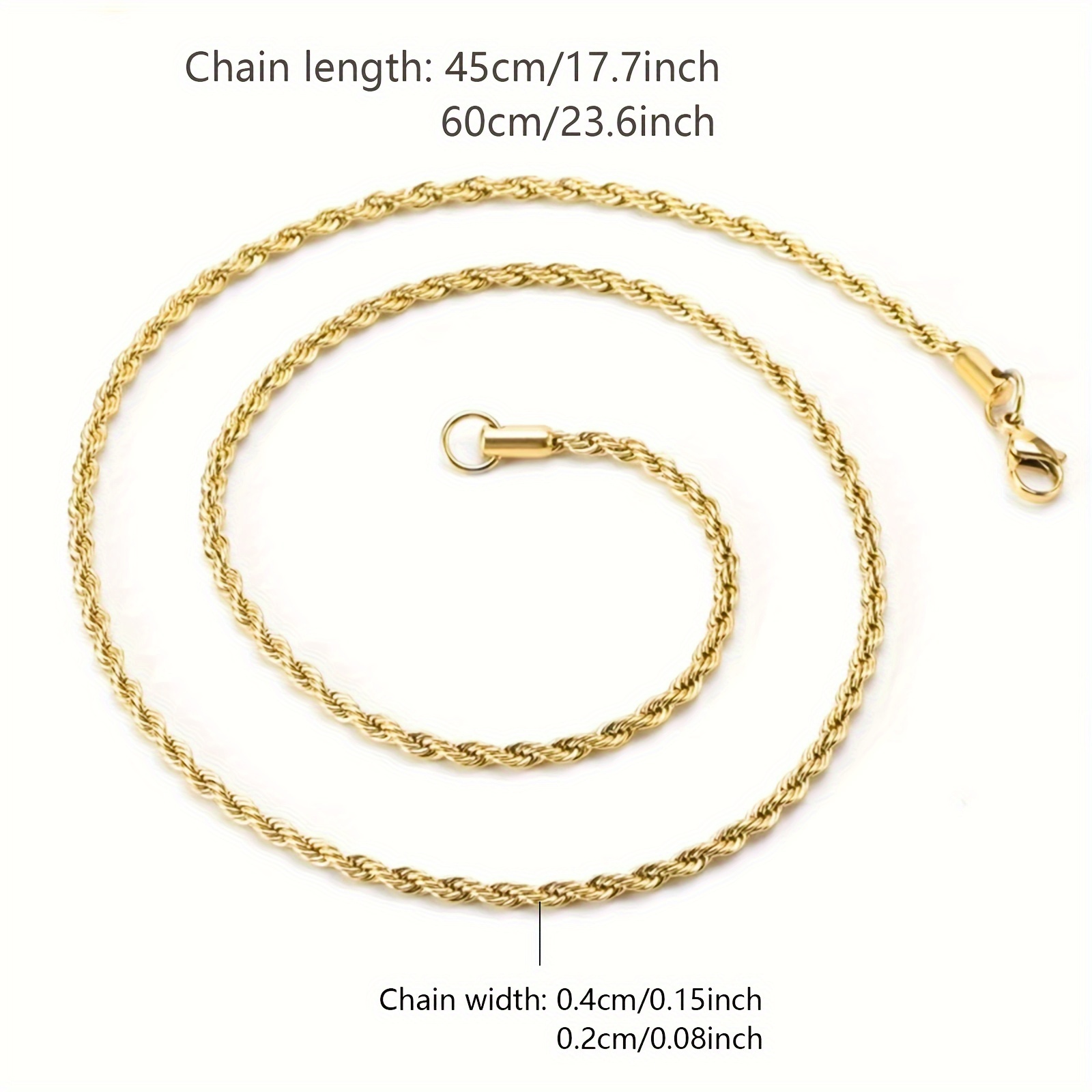 8mm Twist Mens Stainless Steel Rope Chain Necklace 32 Inches / Gold