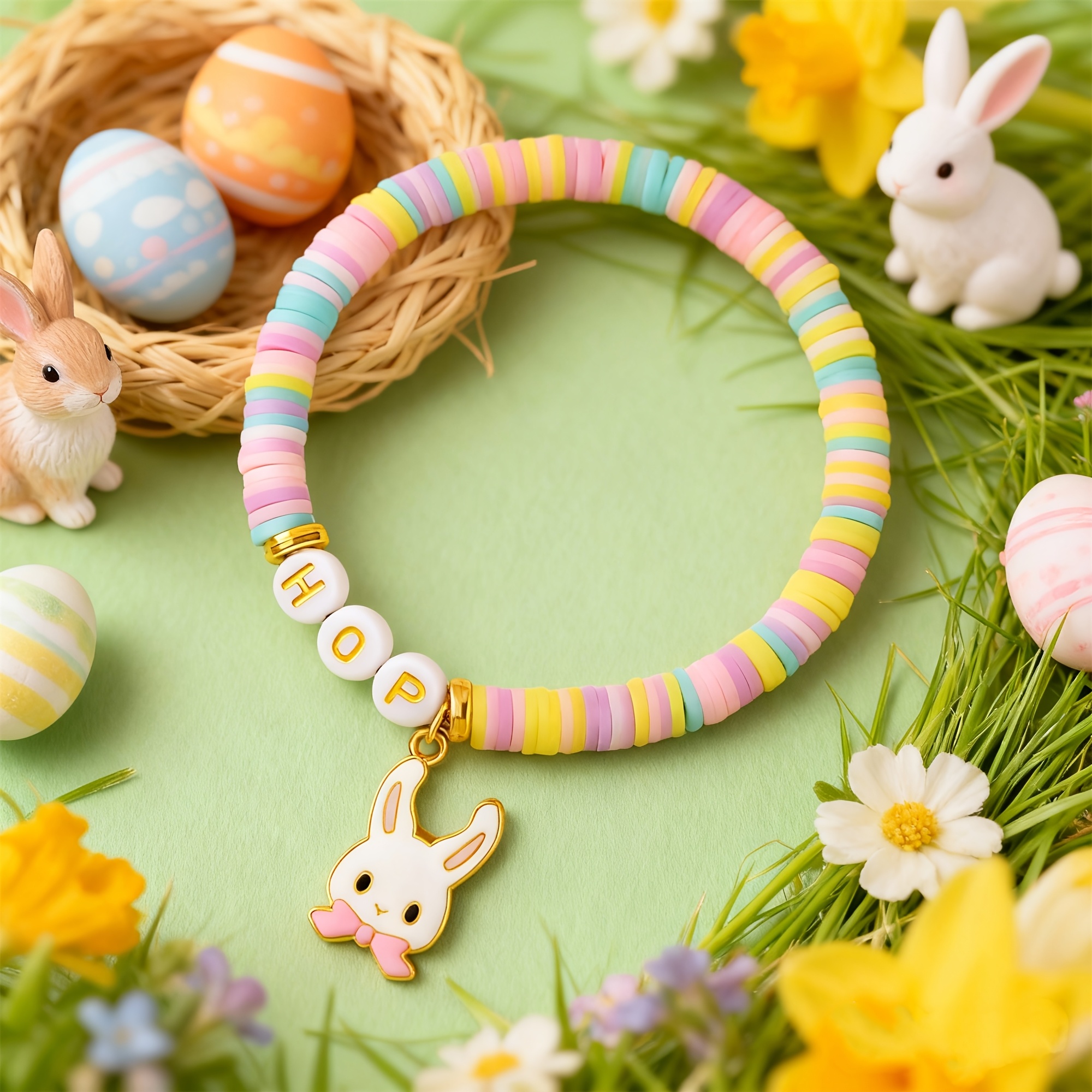 Easter Bunny Polymer Clay Bracelet, Cute Gift