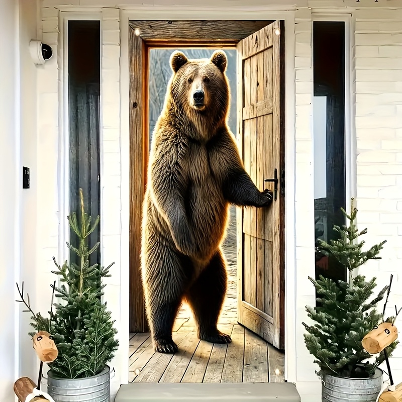 

2d Door Banner, 2d Polyester Brown Bear Door Banner, Seasonal Outdoor Decor, No Electricity Required, Fits Standard Doors, Garden Flag For Lawn And Patio