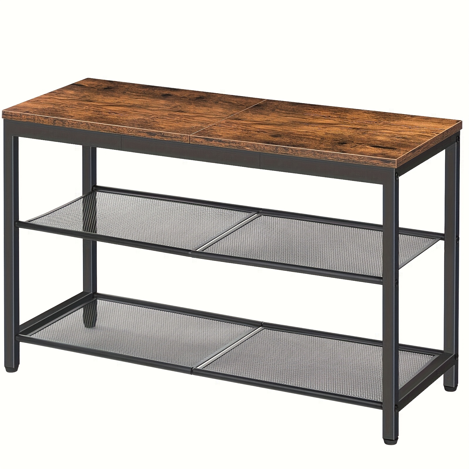 3-tier Shoe Rack Bench - -inch Entryway Storage Bench With Mesh Rack, Industrial Style, For Entryway, Living Room And Hallway, Easy To Assemble, Rustic Brown Design
