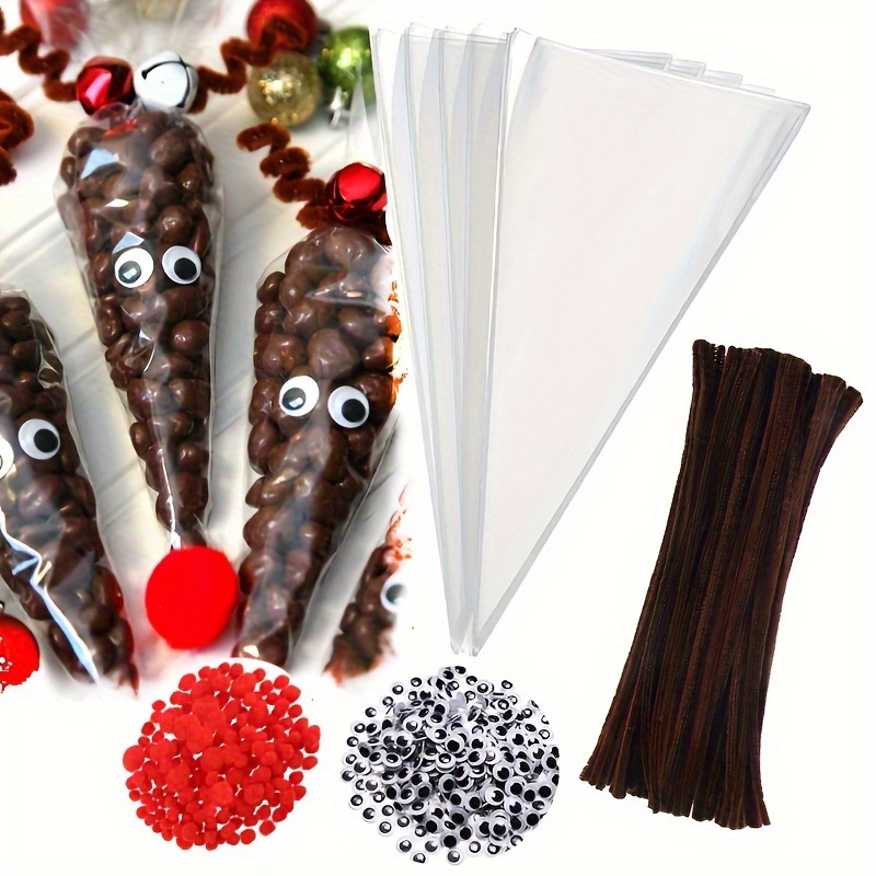 

2023 Festive Christmas Reindeer Candy Bags - Durable Plastic Treat Pouches For Cookies, Chocolates & Gifts - Perfect For Holiday Parties & Decorations