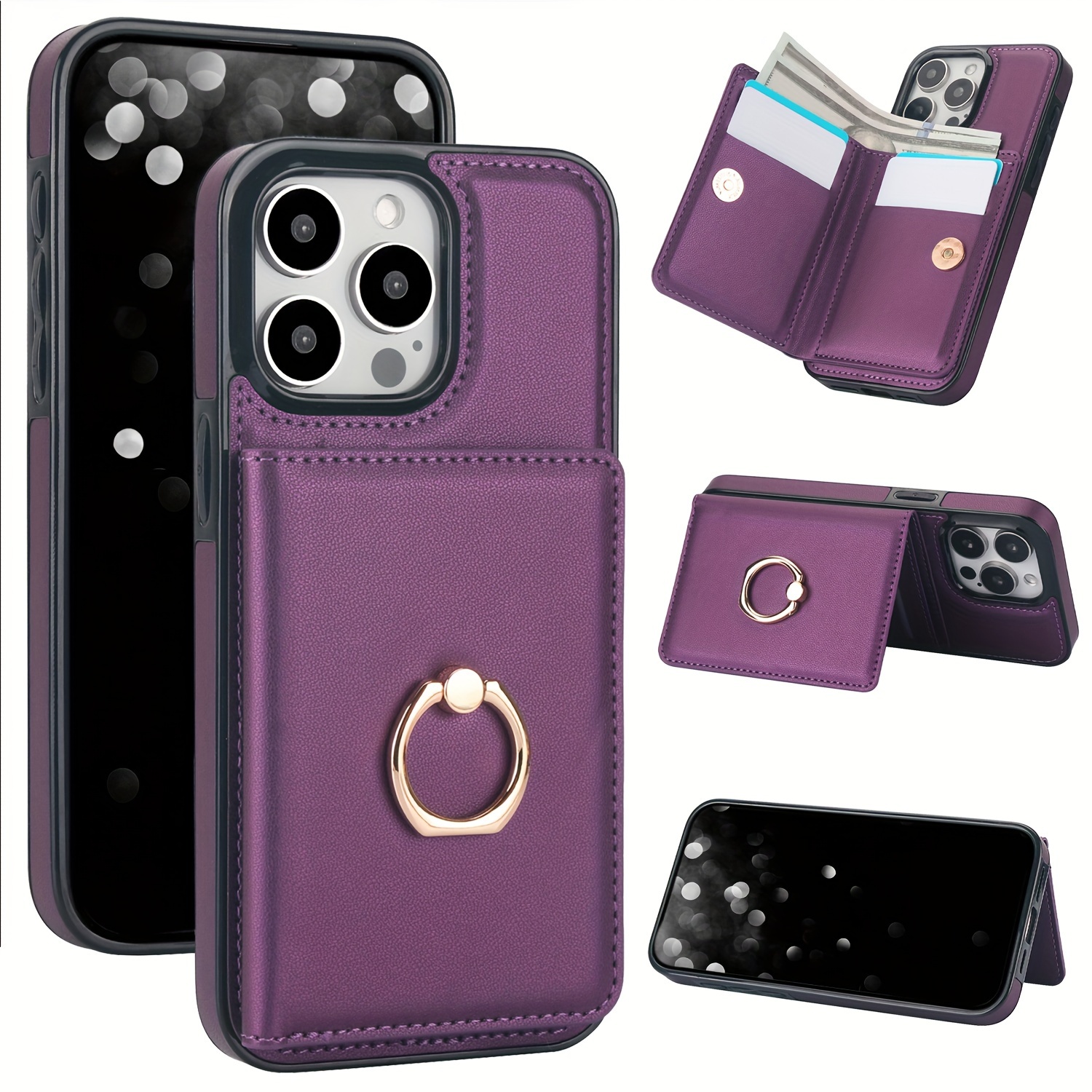 AWQUER Faux Leather Wallet Case Designed for iPhone Models 16E, 16, 15, 14, 13, 12 Mini, 11 Pro, X, XS Max, XR, 8, 7 Plus, SE, 5G from 2023 And 2020, Featuring a Finger Ring Holder, Card Slot, And Magnetic Stand.