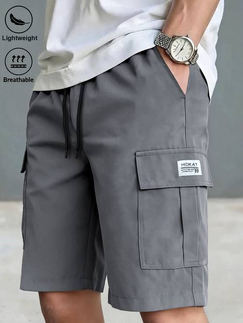 mens athletic casual work shorts multi pocket drawstring elastic waistband suitable for outdoor hiking daily running commuting wear