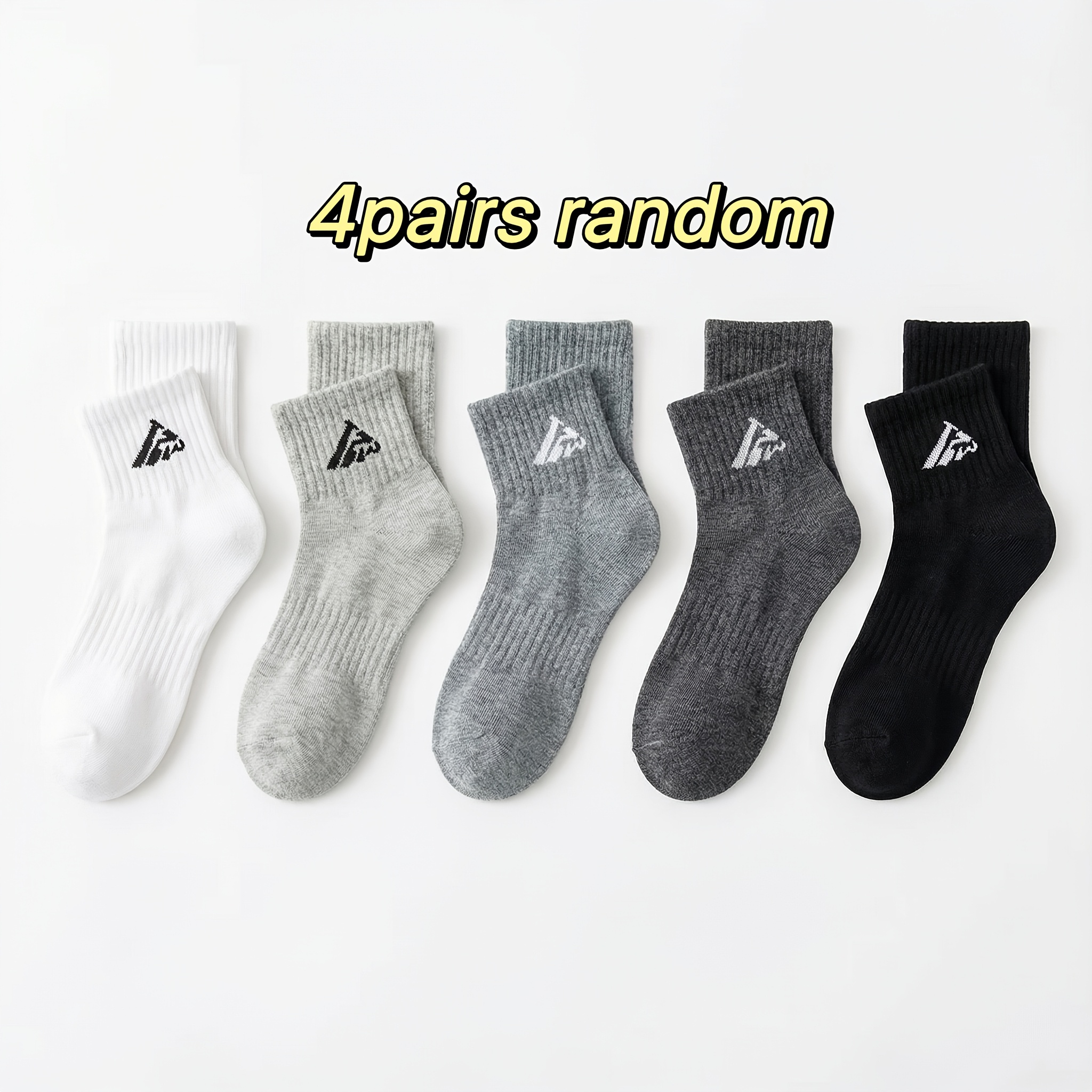 TEMU 4-pair Random Color Mid-calf Sports Socks