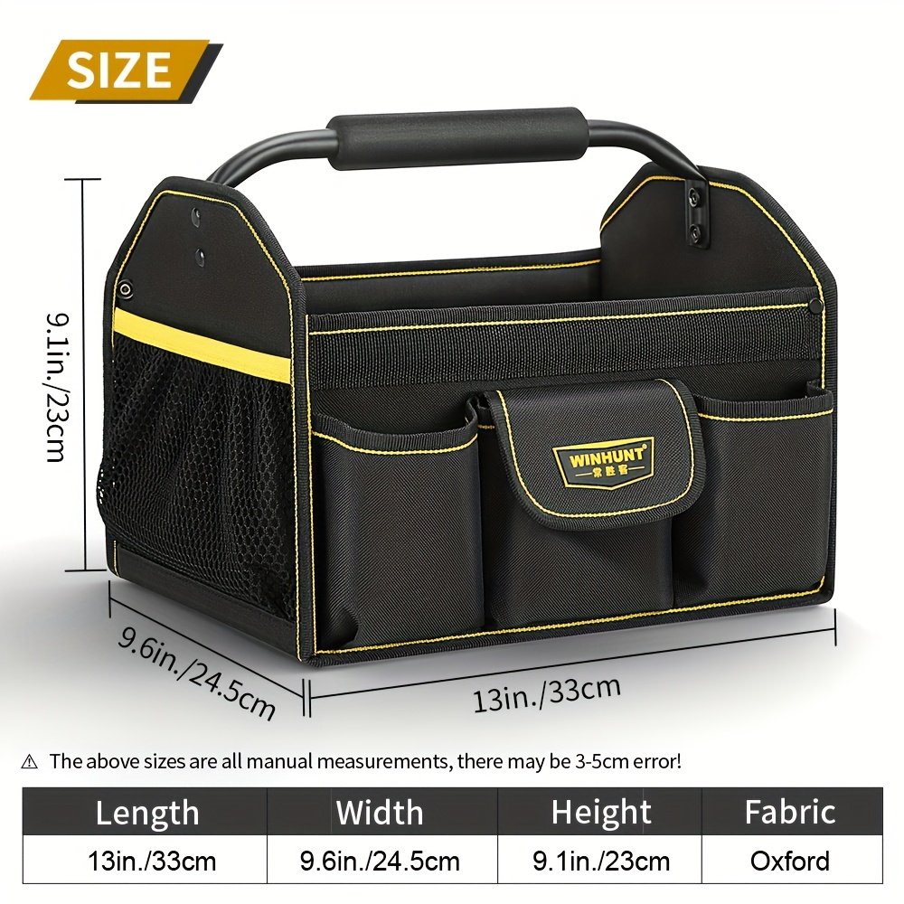 Image of Durable Fabric Tool Bag With Steel Handle - Open Top Electrician Tool Tote, Multiple Compartments For Organized Storage, Wide Mouth Design For , Tool Bag For Electrician, Tool Bag, Tool Bag
