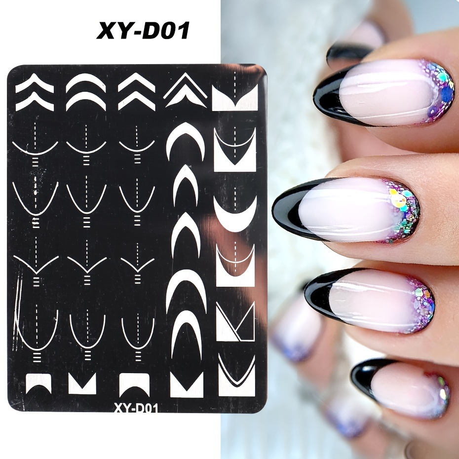 

1pc Nail Art Stamping Plate, French Manicure Geometric & Floral Patterns, Wave Line Love Lace Stamps, Nail Charm Mold Stencil Tool