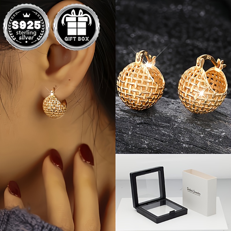 

2pc925 Sterling Silver Hypoallergenic Woven Ball Earrings Simple Classic Fashion Temperament Elegant Sexy Earrings (about 4.8g)