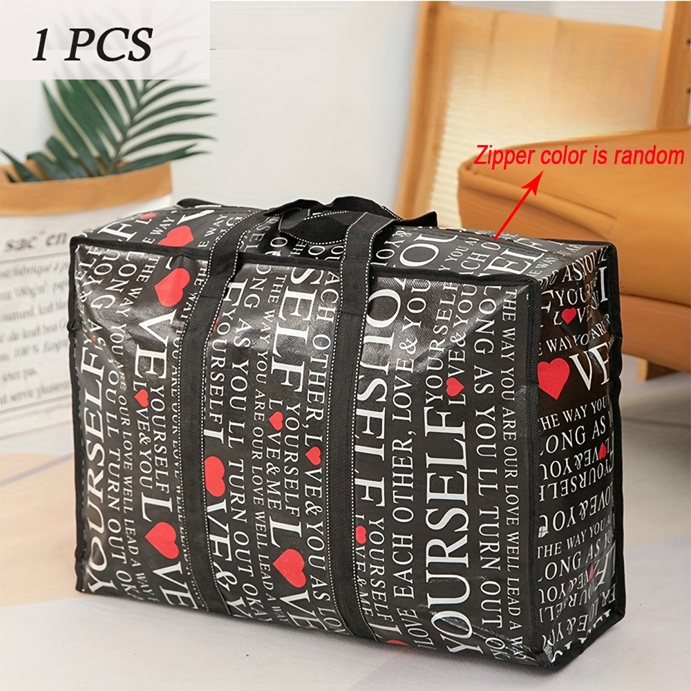 TEMU 1pc Moving Bag With Strong Zipper And Handle, Foldable Luggage Bag For Travel, School, Clothing Organizer, Fashionable Letter Pattern Storage