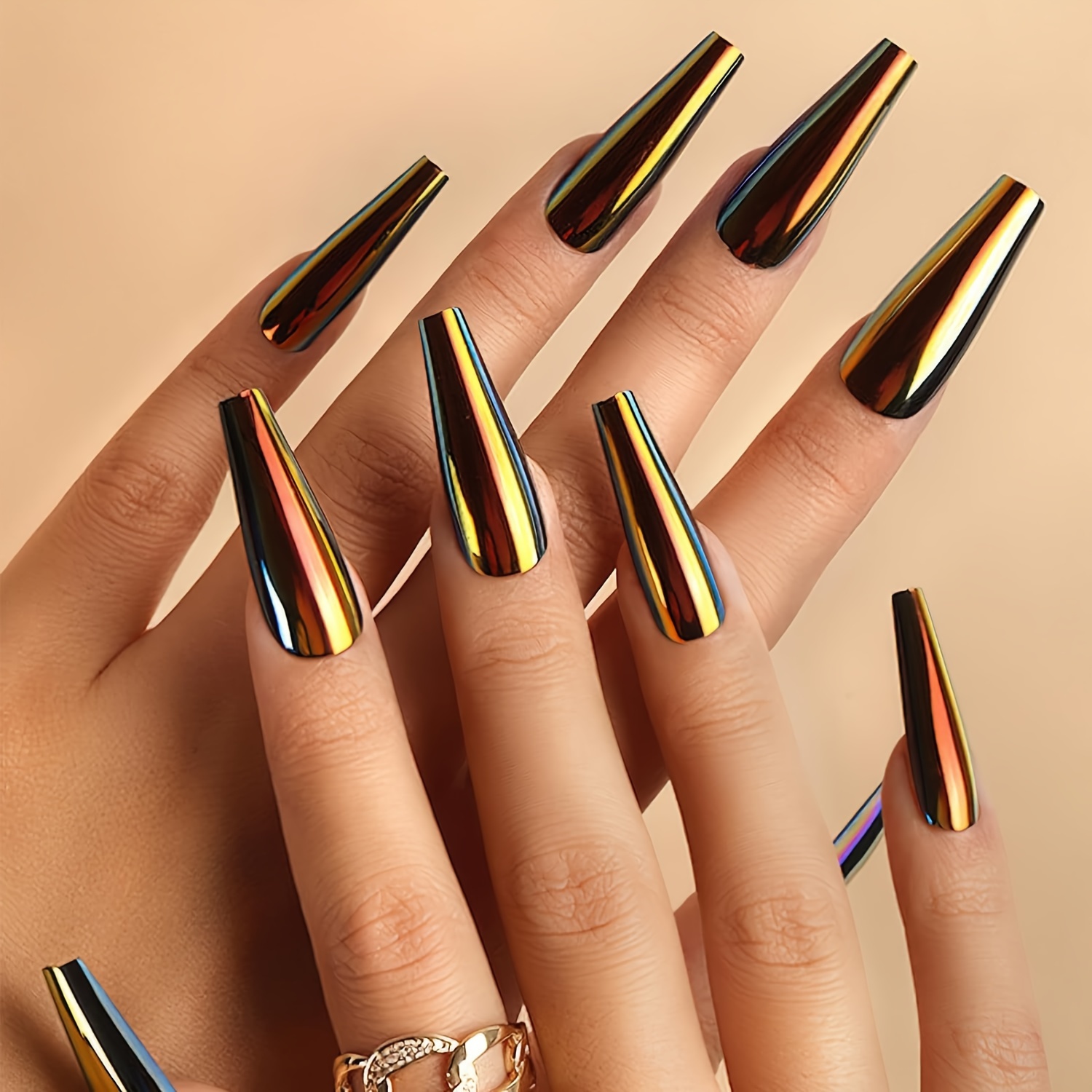 

Electroplated Aurora Fake Nails Dark Color Changing Wearable Nails Super Long Women's Nail Metal Nail