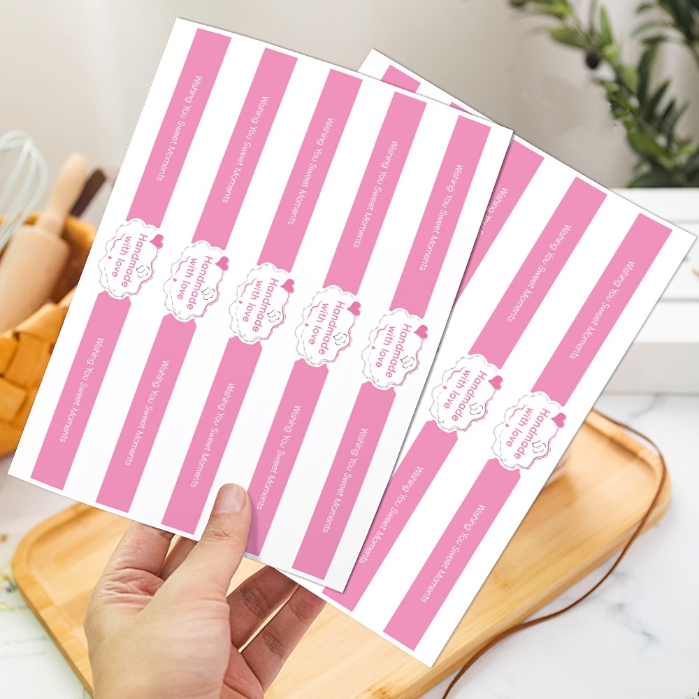 TEMU 100pcs Cute Cartoon Baking Labels, Pink Self-adhesive Stickers, Paper Tape For Cookie And Cake Box Decoration