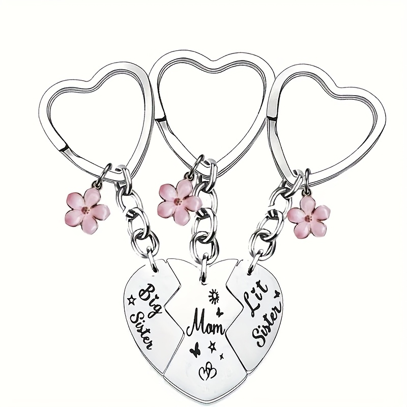 E-shop 3-teiliges/Set Mama Große Schwester Liebe Herz mit Anhänger Schlüsselanhänger Geschenk für Familie Schlüsselanhänger Set