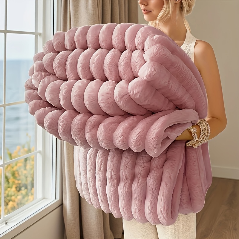 78in*90in Thick Fleece Blanket | , 3d Faux Rabbit Fur, Double-sided Plush, Comfortable And Warm, Machine Washable And Reusable, Double-sided, Ideal For , Home, Office, Travel, Camping, Gift For