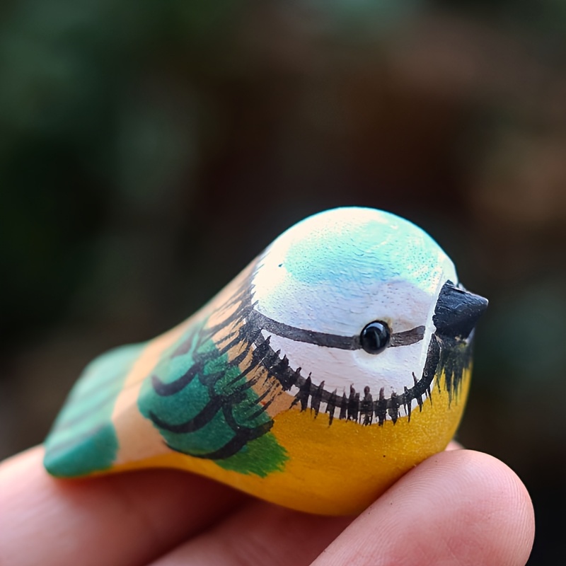 手作り】カラフルな木製鳥の像 ク な鳥の木彫り置物。 デスクトップの