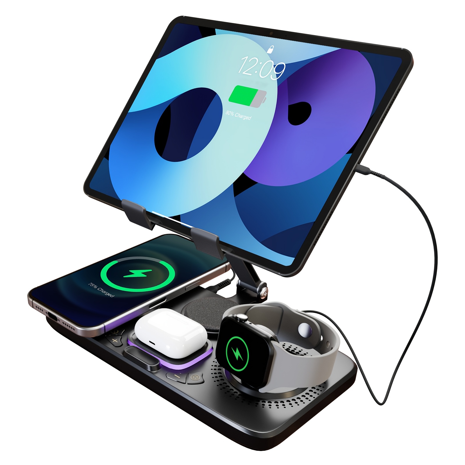 TEMU 6in 1 Wireless Charger For Iphone Charging Station, For Iphone 18 17 16 15 14 13 12, For Airpods 3rd Gen, For Iwatch, Wireless Charging Station