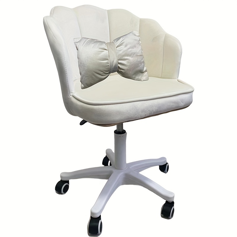 Un taburete rodante que puede soportar 136.08 KG, con un asiento y respaldo cómodos que gira 360°, ideal para uso doméstico como silla de ordenador, silla de maquillaje o taburete de tocador, fabricado con nailon y diseñado con un respaldo lineal de loto.