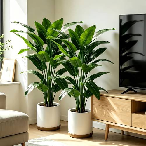 2 artificial rich banana trees low maintenance plastic decoration suitable for indoor and outdoor use gardens weddings and is ideal for hawaiian modern or tropical suitable for home office