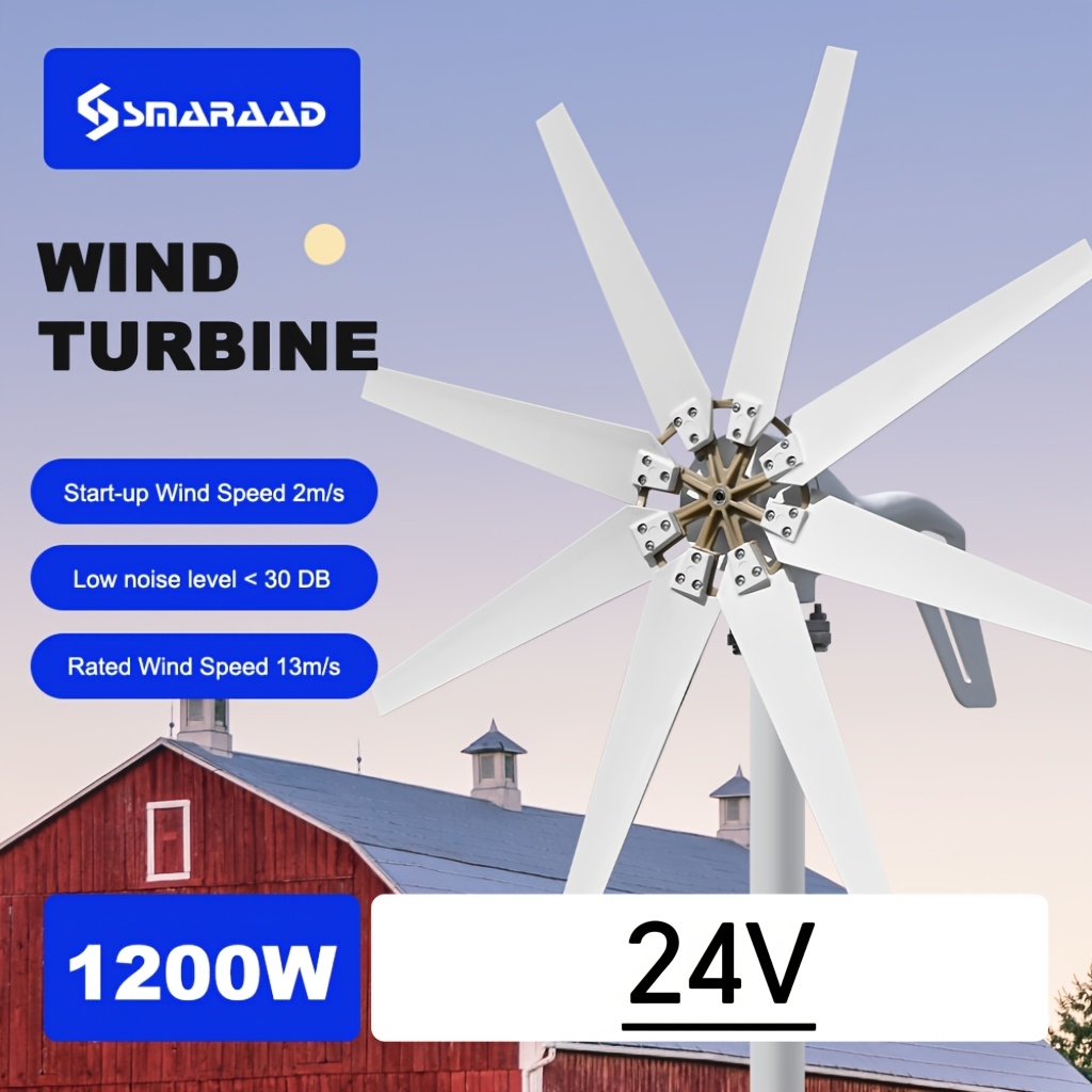 Image of 1200w Household Horizontal-axis Wind Turbine, 8 , 12v/24v/48v, Equipped With Mppt Controller. Compact Size For Easy Portability. Suitable For Camping, Rvs, And Boats. , At Low Wind . Fast Delivery