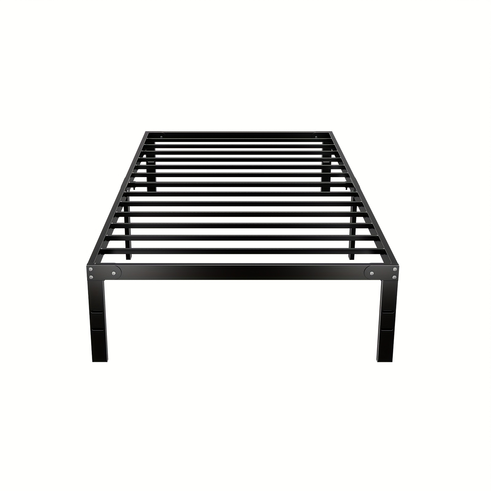 TEMU Twin Size Bed Frame - Heavy Duty Metal Platform Bedroom Frames King Size With Storage Space, Spring Needed, 14 Inches High, Sturdy Steel Slat Support, Black