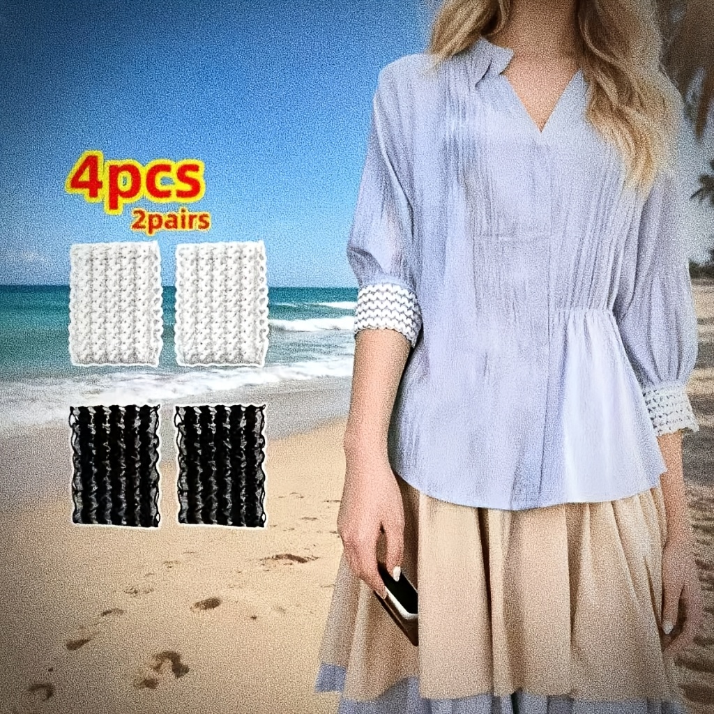 TEMU 4 White And Black Summer Women's Cuff-fixing Straps, Unisex, No-sew Reusable, Suitable For Shortening And Tightening Long Sleeves On Long-sleeve