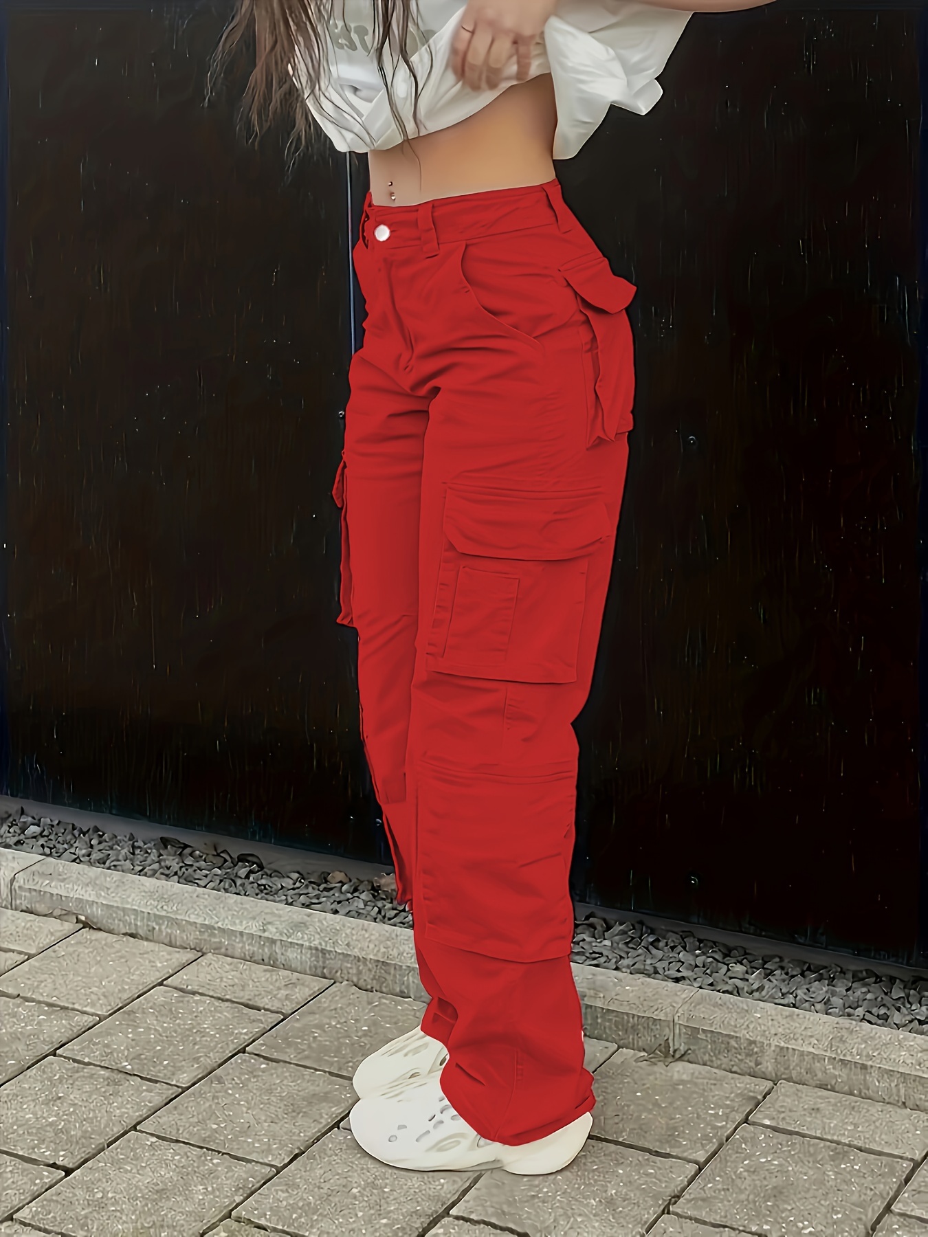 red utility pants  Cargo pants women, Cargo pants women outfit, Pant  outfits for women
