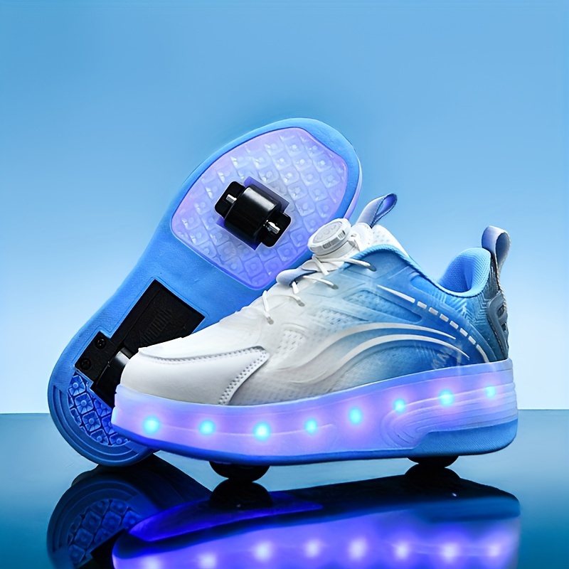 Borke Boys' Shoes Fashion Sneakers LED Light & Wheels White Black Size US 1