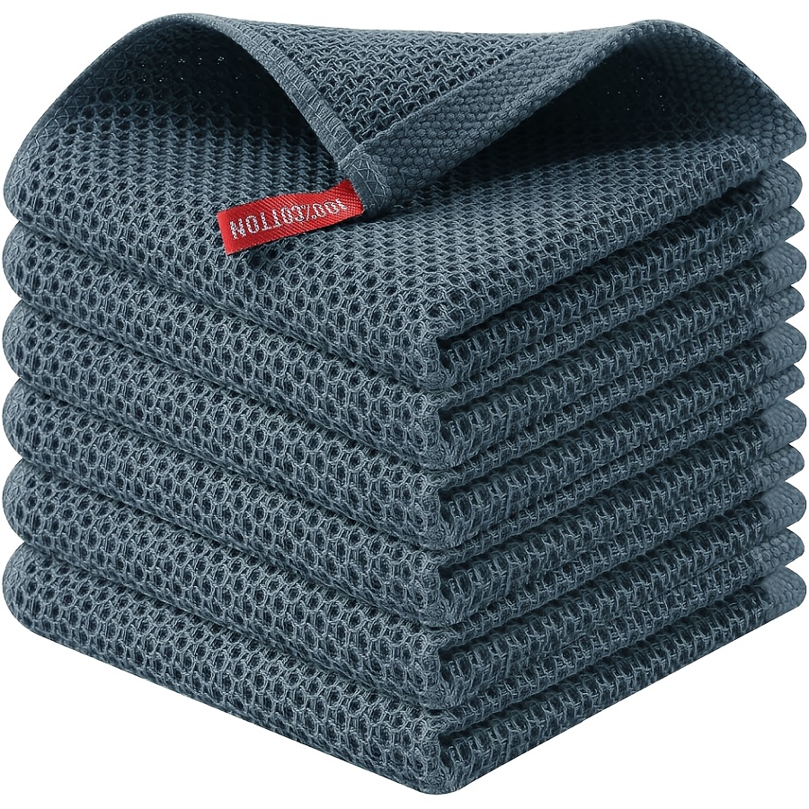 Image of 6pcs Set Of 30cm X 30cm Super Absorbent Waffle Weave Cleaning Cloths For Home Kitchen And Dining, Reusable Dish Towels And Table Wiping Kit