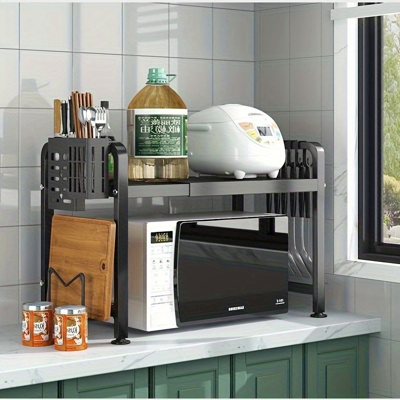 Microwave Oven Rack, Expandable Microwave Oven Rack for Countertop Kitchen Utensil and Tableware Storage, with 6 Hooks, Carbon Steel Microwave Oven Shelf Countertop with Hooks - Mother's Day Gift for Wife - Kitchen Storage 11 Microwave Oven Rack, Expandable Microwave Oven Rack for Countertop Kitchen Utensil and Tableware Storage, with 6 Hooks, Carbon Steel Microwave Oven Shelf Countertop with Hooks - Mother's Day Gift for Wife - Kitchen Storage - Image 11