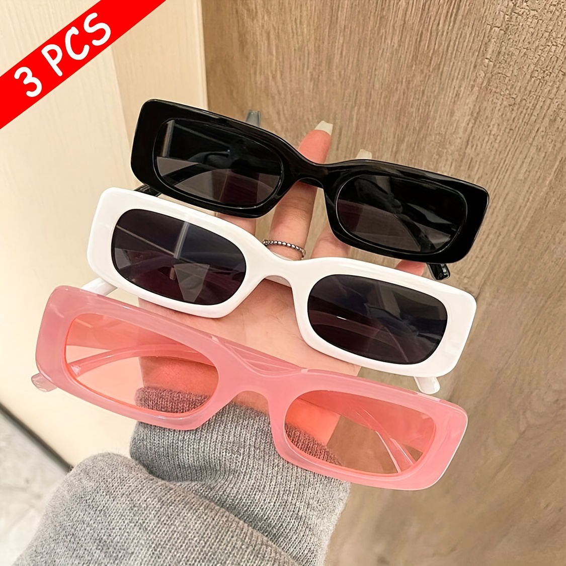 

3pcs Small Rectangle Fashion Glasses Fashion Y Candy Color Retro Trend All-match Fashion Glasses