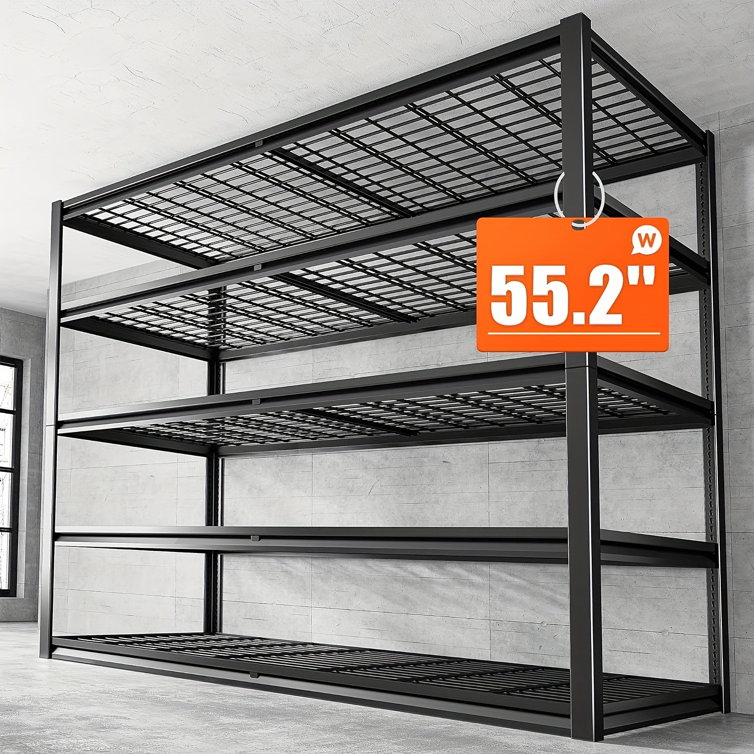 

55.2" W Garage Shelving Heavy Duty Garage Storage Shelves 3000lbs Adjustable 5 Tier Metal Shelving Unit For Storage Rack Storage Shelves Industrial Storage Rack Shelf, 55.2" W X 26" D X 78.2" H