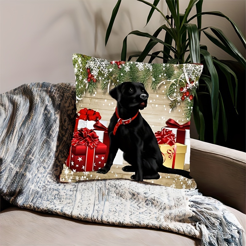 

1pc, 18x18 Inch Short Plush Christmas Labrador Cushion Cover, Contemporary Style, Machine Washable, Mixed Color, Zipper Closure, Polyester Fabric, Suitable For Home, Office, Living Room, Car Decor