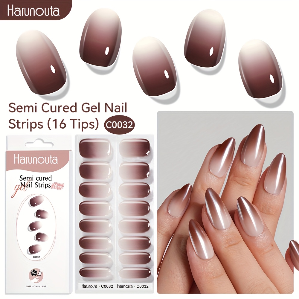 Image of Harunouta 16strips Semi Cured Gel Nail Strips Red Gradient Series Gel Nail Stickers Fall Fall Nail Decals For Women Waterproof Nail Wraps For Salon Home Manicure Nail Decoration Single Use