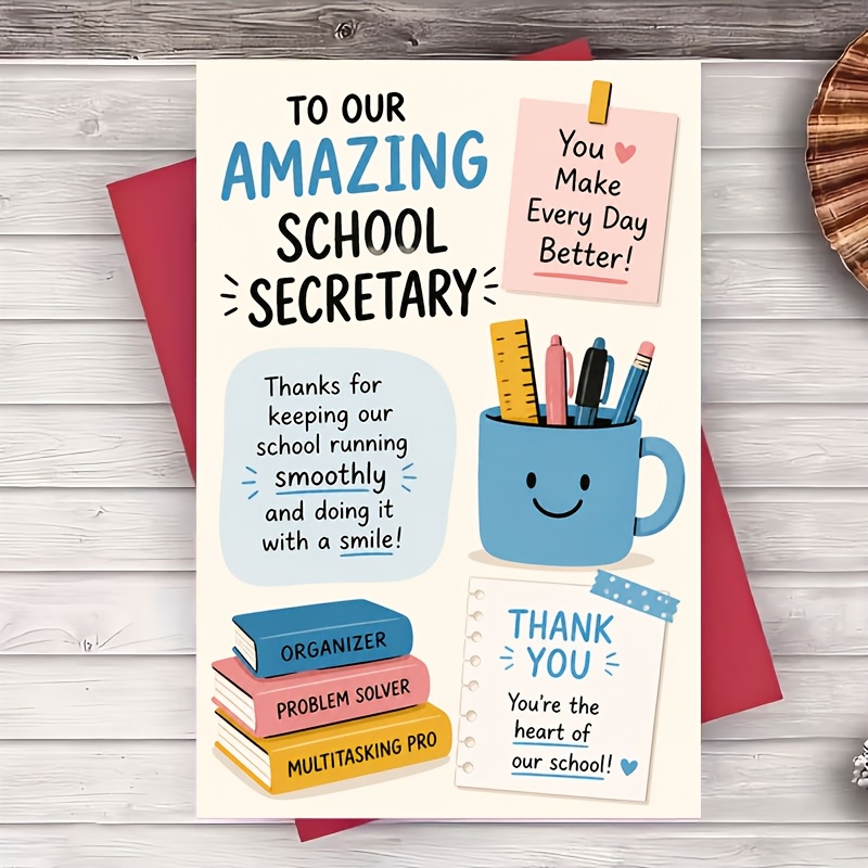 TEMU 1 Envelope And 1 Greeting Card Amazing School Secretary Thank You Card Appreciation Gift For Office Staff Teacher Assistant And School Support