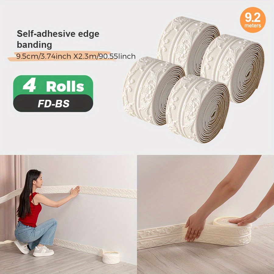 E-shop 1/4 Rolle Selbstklebende Kantenschutzleiste - 8mm Verdickte Schaumstoff Eckverkleidung, Abzieh- und Klebe-Vinyl Tapetenrand für Decke, Büro,