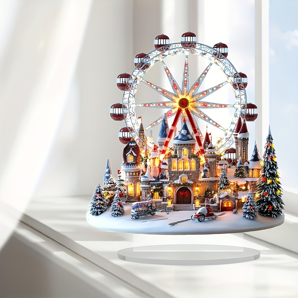 

Bohemian Style Acrylic Christmas Village With Wheel, 2d Tabletop Decor, Multipurpose Holiday Decoration, 18.19cm X 19.99cm, With No Text Design For Home And Office