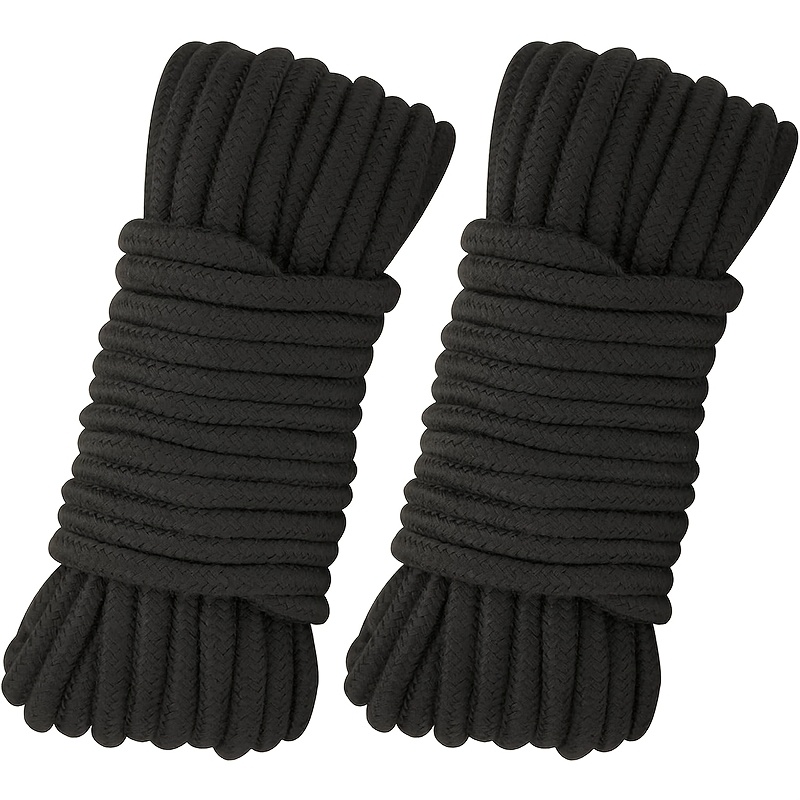 Image of 2pcs Soft Cotton Rope, 66 Feet Long, 8mm Thick Rope, Black Cotton Rope, Suitable For Hanging Clothes, Binding Luggage And Home