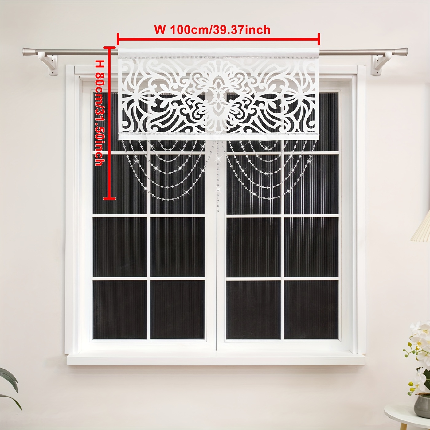 Image of Modern Laser-cut Valance With Crystal Garlands And Rhinestone Trim, Elegant Window Topper For Living Room, Bedroom, Dining Room ()