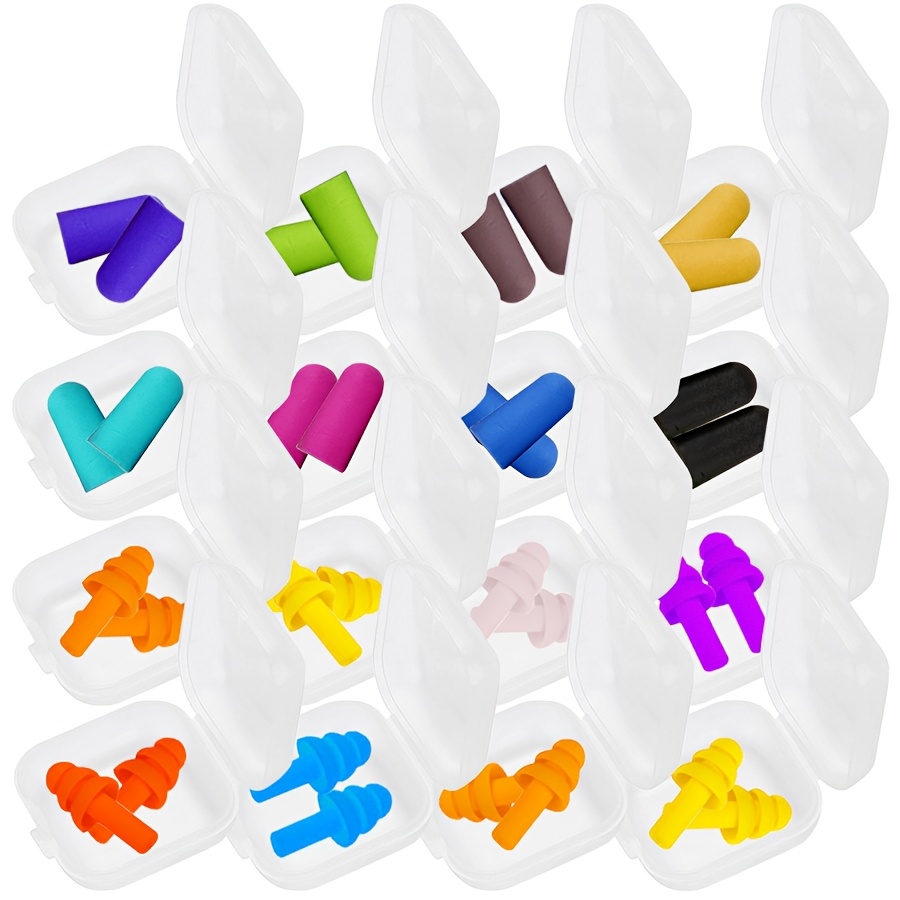 

10pairs Soild Color Earplugs With Mini Storage Box Sleep Earplugs Water-resistant Swimming Earplugs 2 Shapes Silicone Earplugs