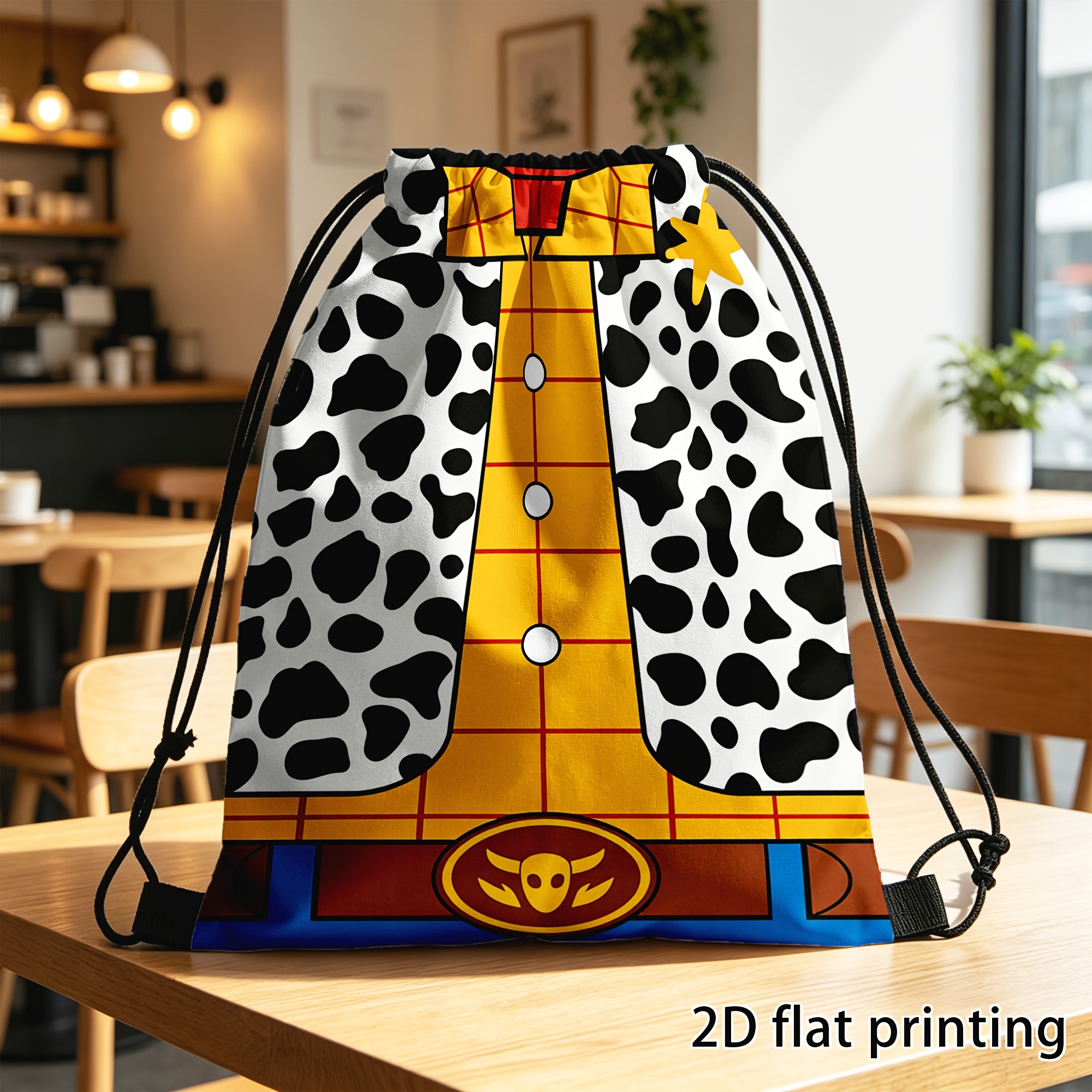 TEMU 1pc, Drawstring Bag, Double Sided Print, Officer Cow Print Drawstring Backpack Drawstring Bag, Practical Function, Ideal Fan Gift, Suitable For